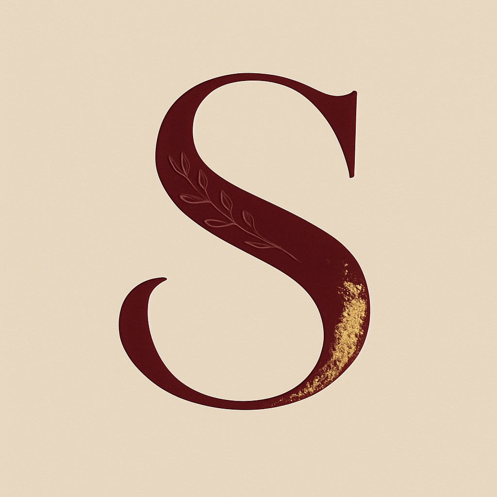Elegant Dark Red Serif Letter S with Leaf Embellishment Monogram