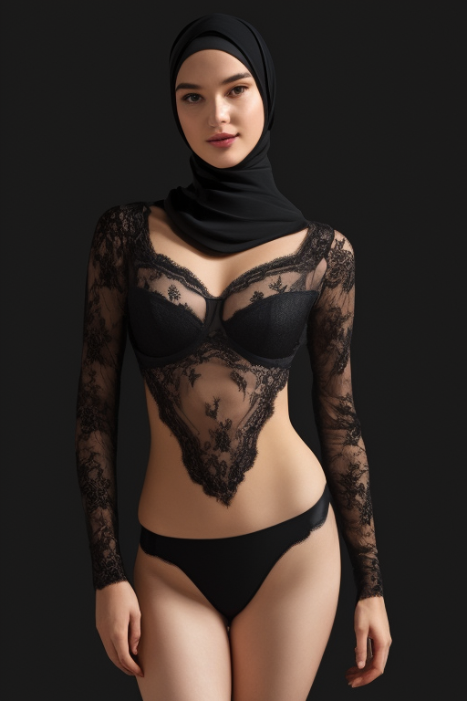 Create a hijabi girl in lingeriee