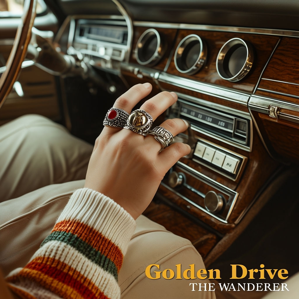 Nostalgic Vintage Car Interior with Golden Drive Theme Spotify Album Cover