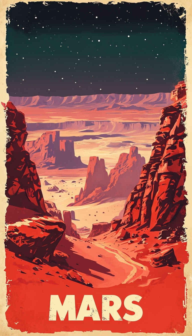 Vintage Martian Adventure Travel Poster Design