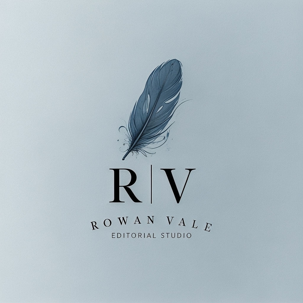 Elegant Abstract Feather Monogram Design for Rowan Vale Studio Monogram