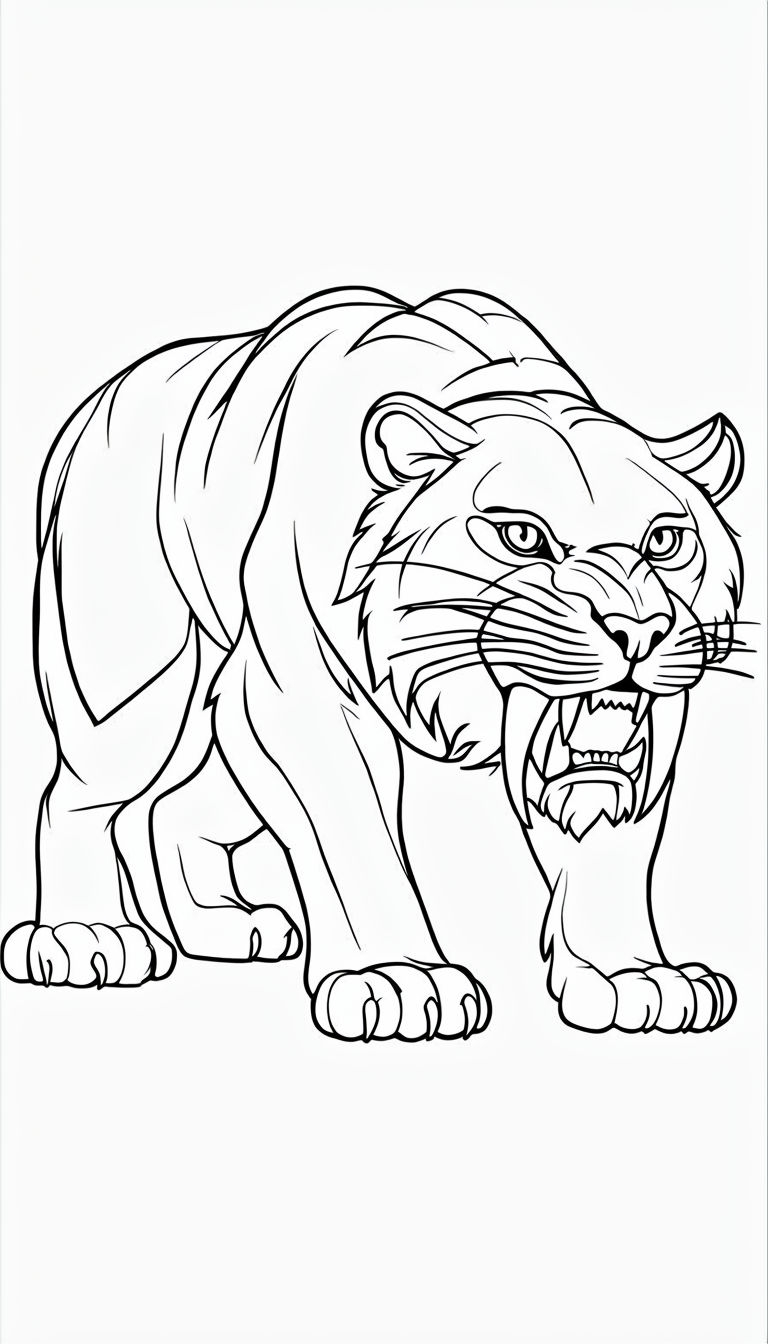 Saber-Toothed Cat Coloring Book Page for Kids