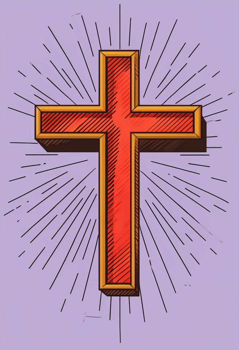 Vibrant 3D Christian Cross Illustration with Starburst Effect Art