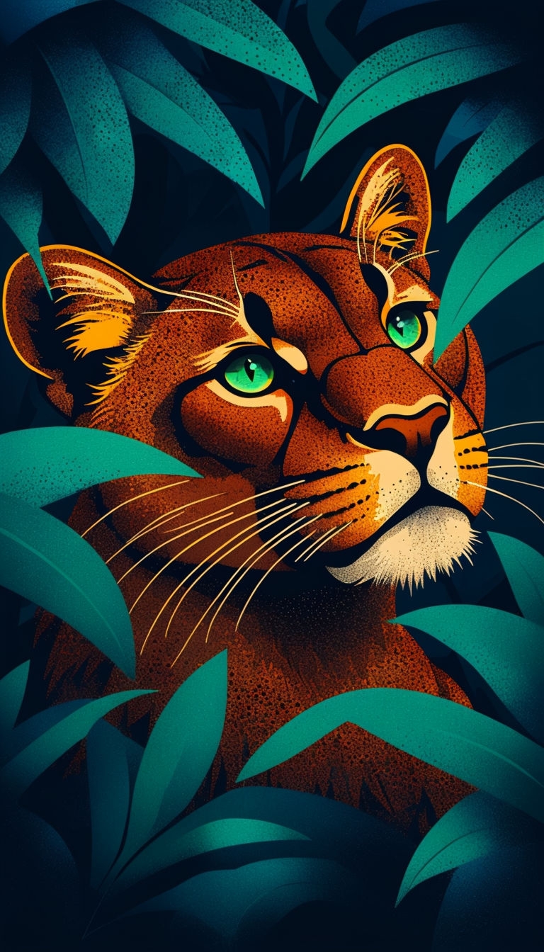Stylized Vintage Cougar Head Illustration with Airbrush Stippling Mobile Wallpaper