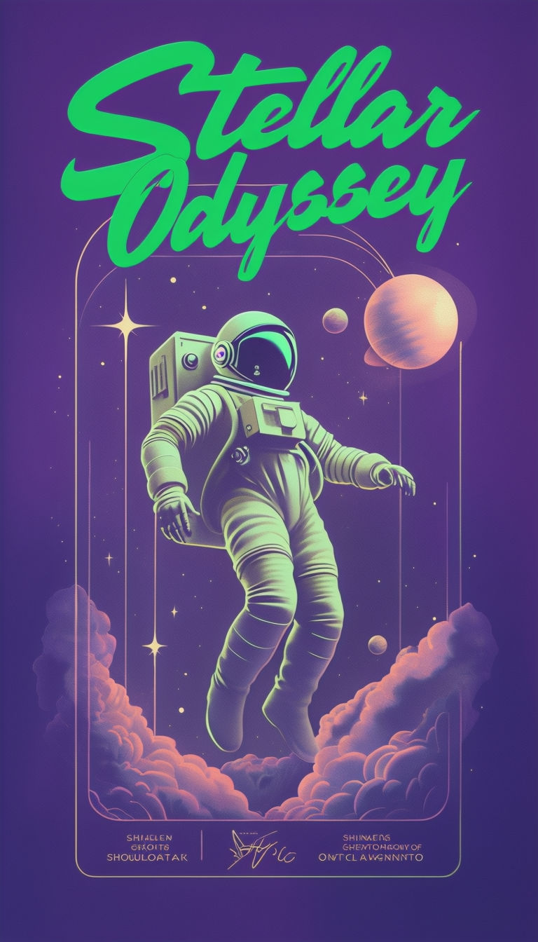 Stellar Odyssey Retro Futuristic Astronaut Art Poster