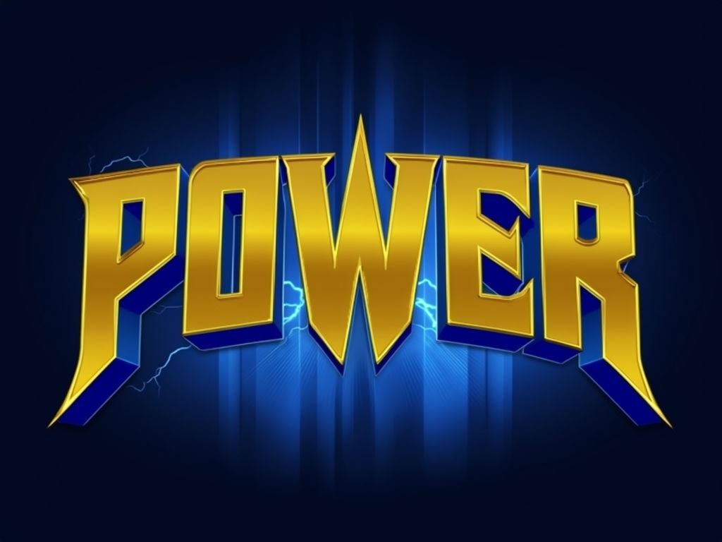 Bold 3D Power Text Design with Metallic Gold and Blue Logo - Playground