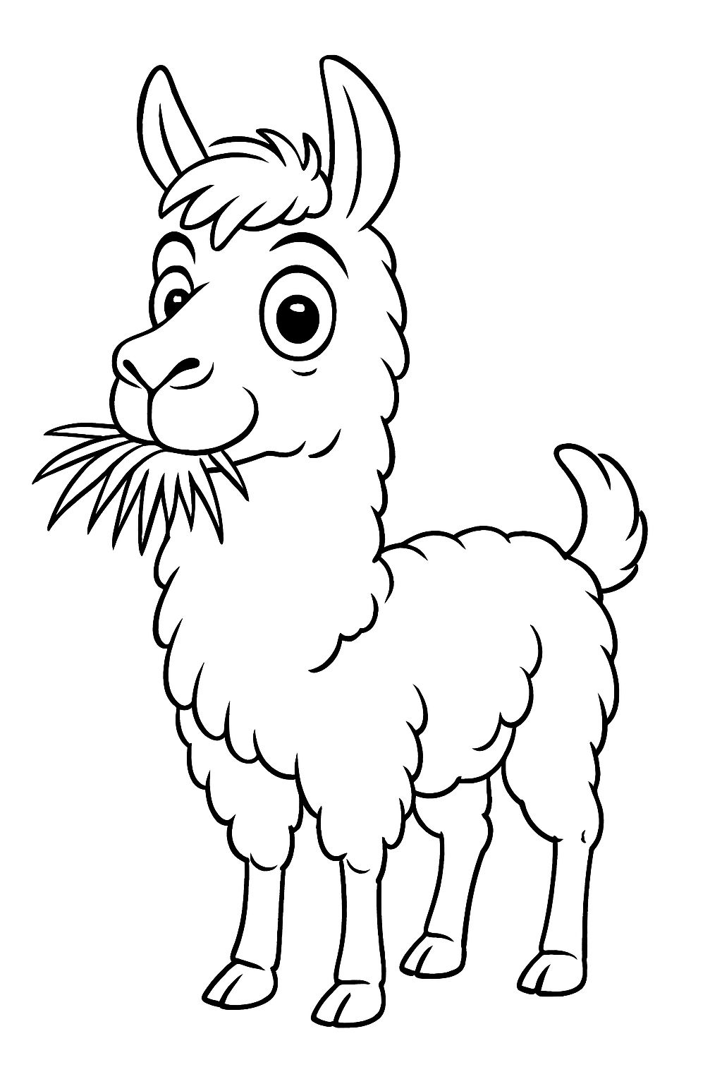 Cheerful Cartoon Llama Line Drawing Illustration Coloring Book Pages