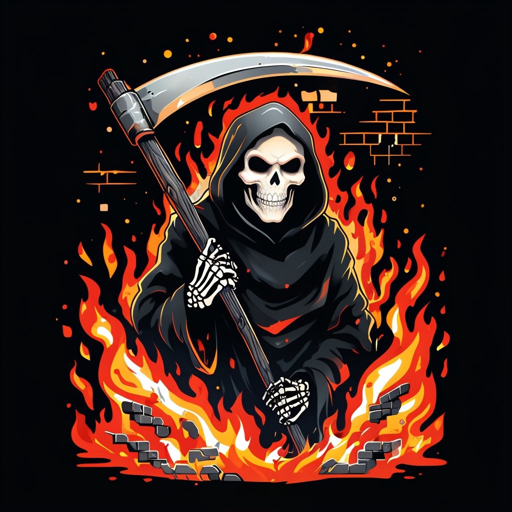 Menacing Grim Reaper Surrounded by Flames T-Shirt
