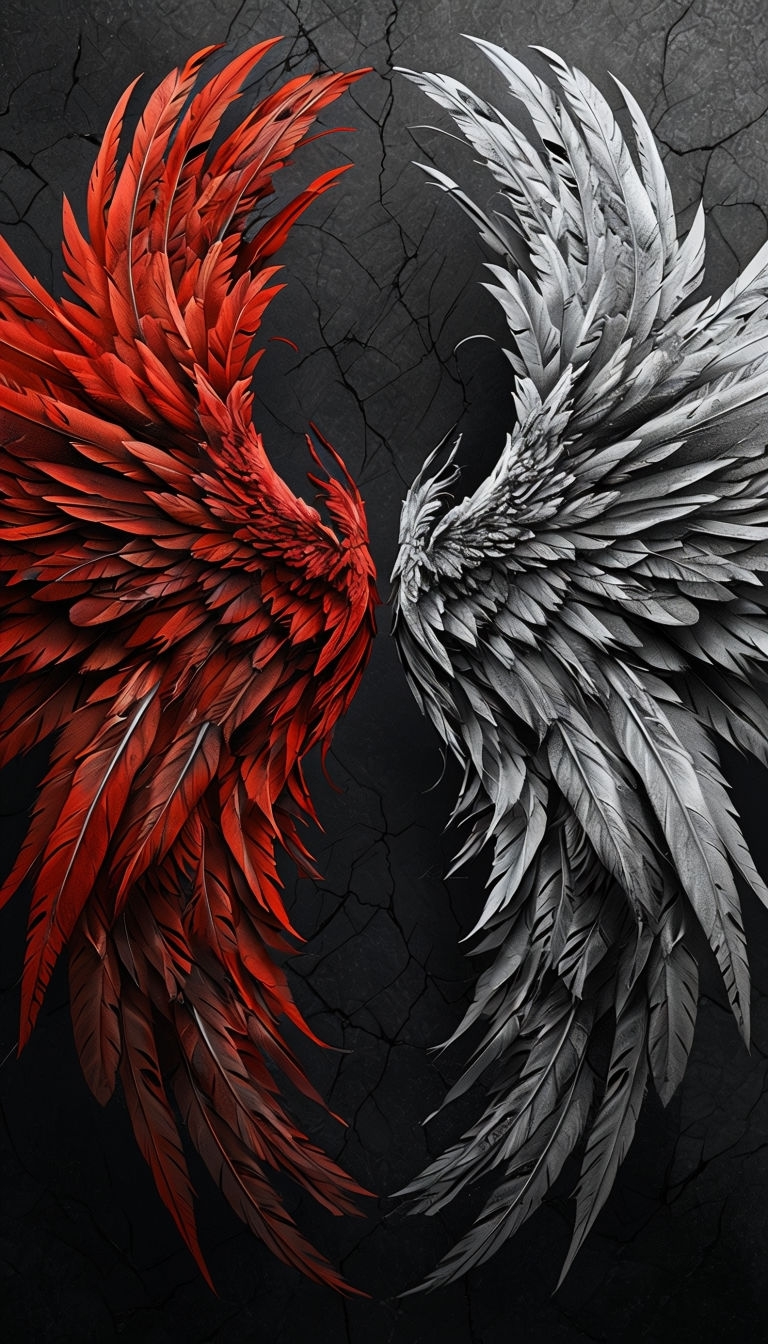 Symmetrical Red and Silver Wings Digital Artwork Phone Case Cover