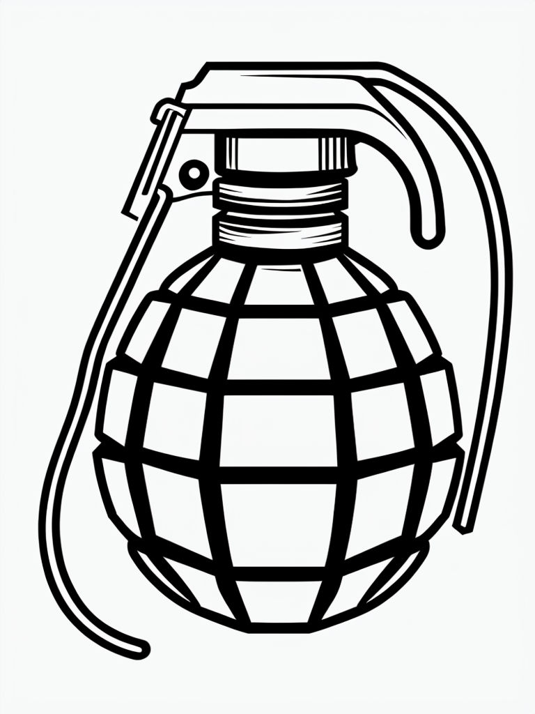 Black and White Hand Grenade Line Drawing for Coloring Book Pages