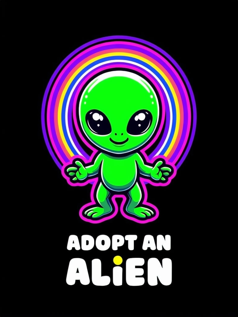 Cute Cartoon Alien with Adopt an Alien Text T-Shirt