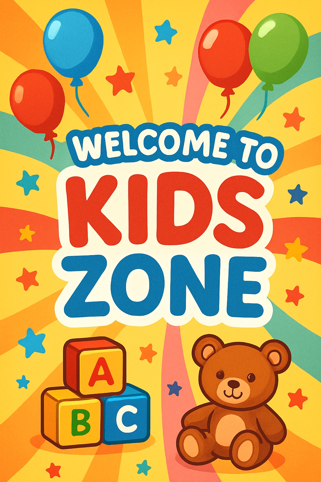 Vibrant Children's Welcome to Kids Zone Cartoon Poster Design Event Sign