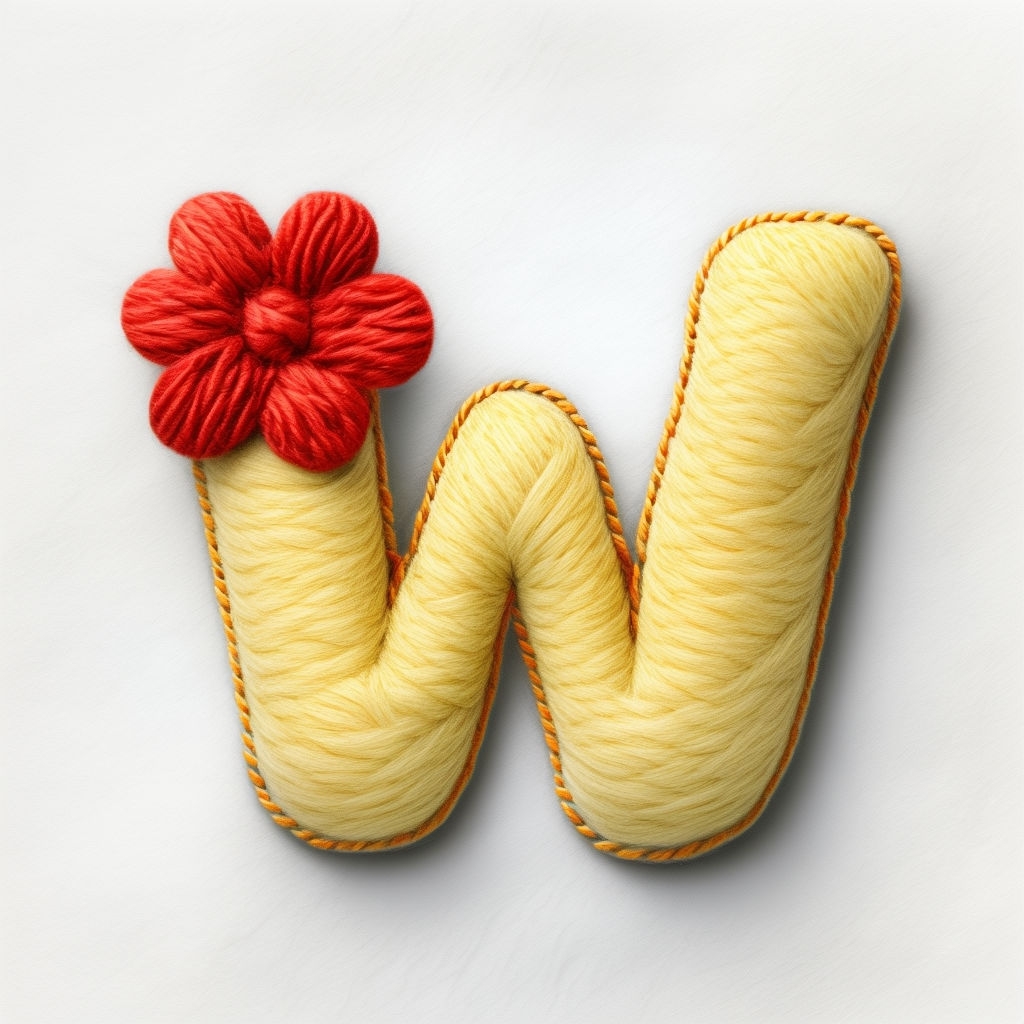Playful Plush Letter W Monogram Logo with Flower Decoration Monogram