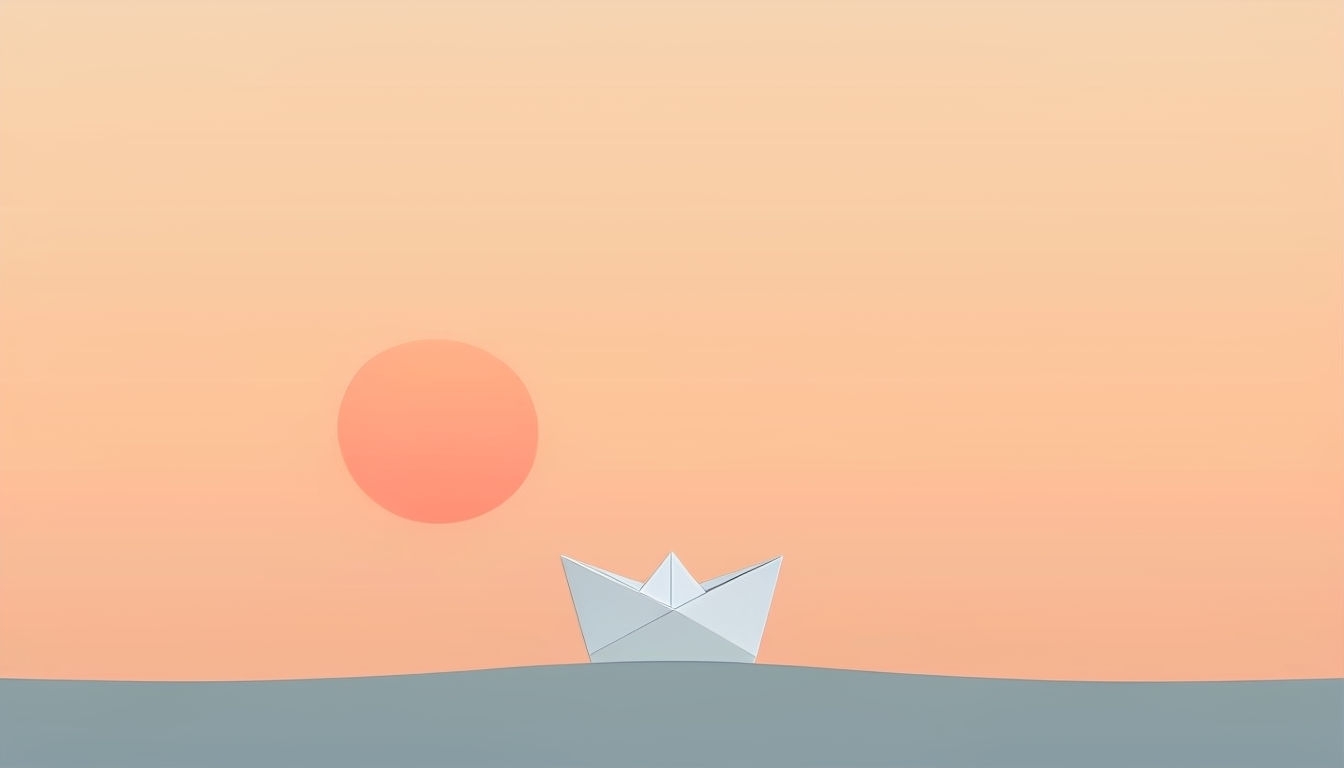 Minimalist Paper Boat at Sunset Digital Illustration Background