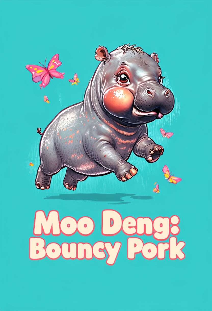 Playful Moo Deng Baby Hippo Cartoon T-Shirt Design