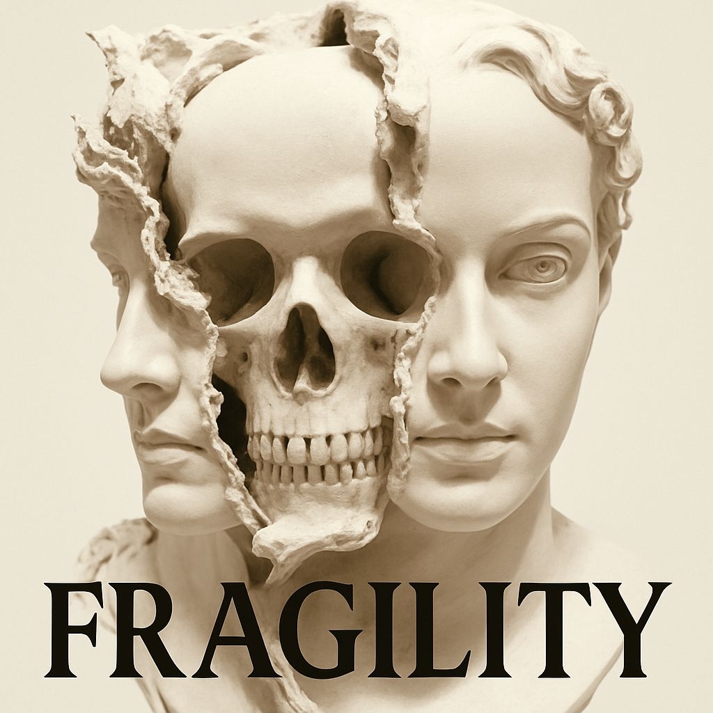 Surreal Marble Fragmented Human Head Sculpture Album Cover