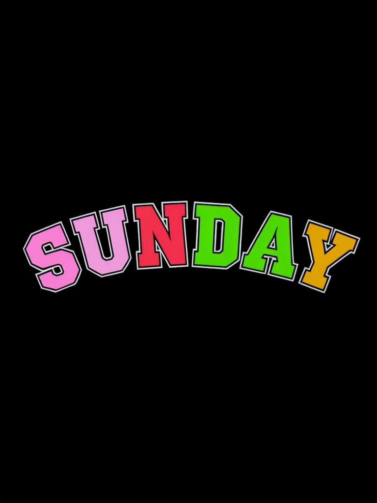 Bold Colorful SUNDAY Text Design on Black Background T-Shirt