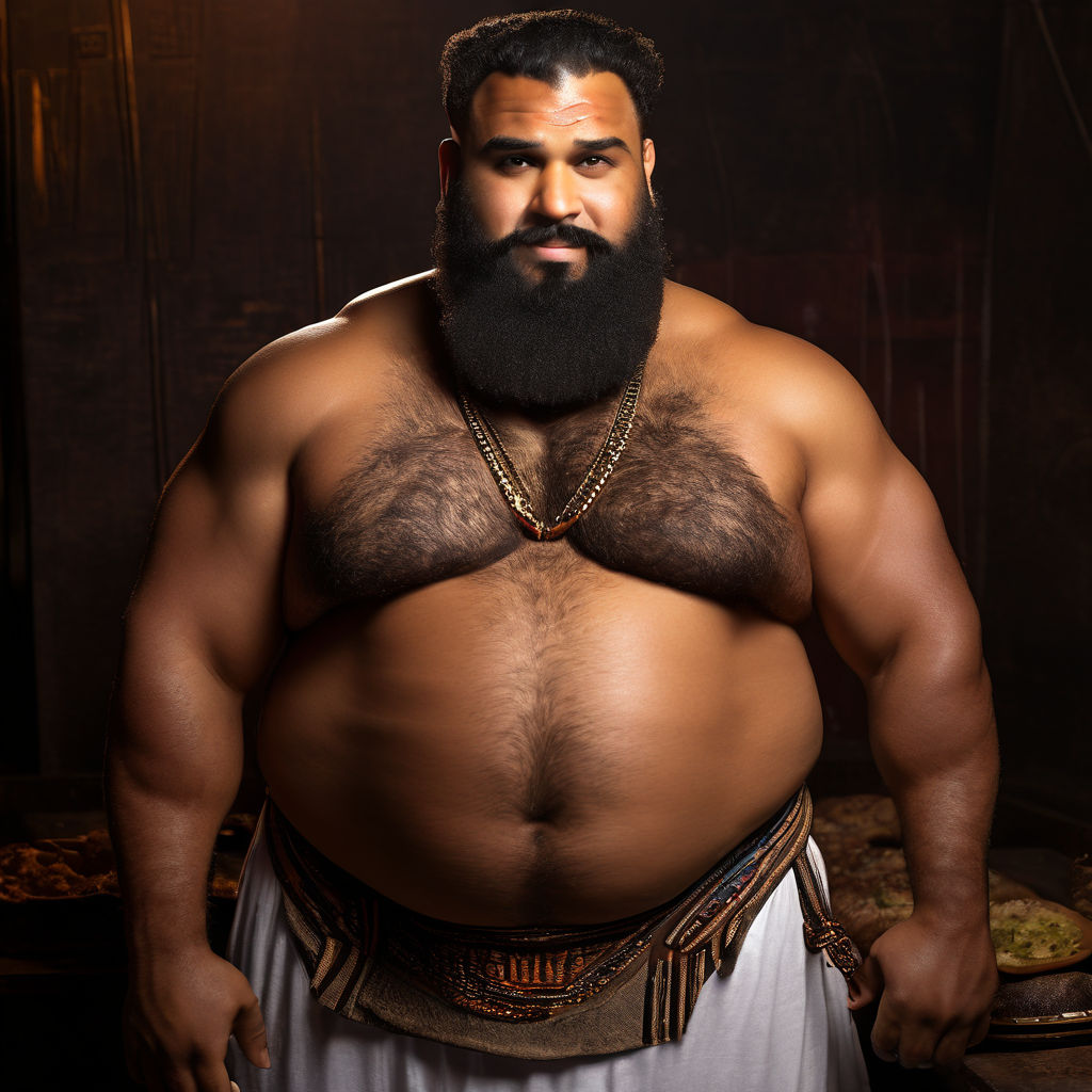 A Chubby Muscle Bodybuilder Man from Viking era in Egyptian cloths