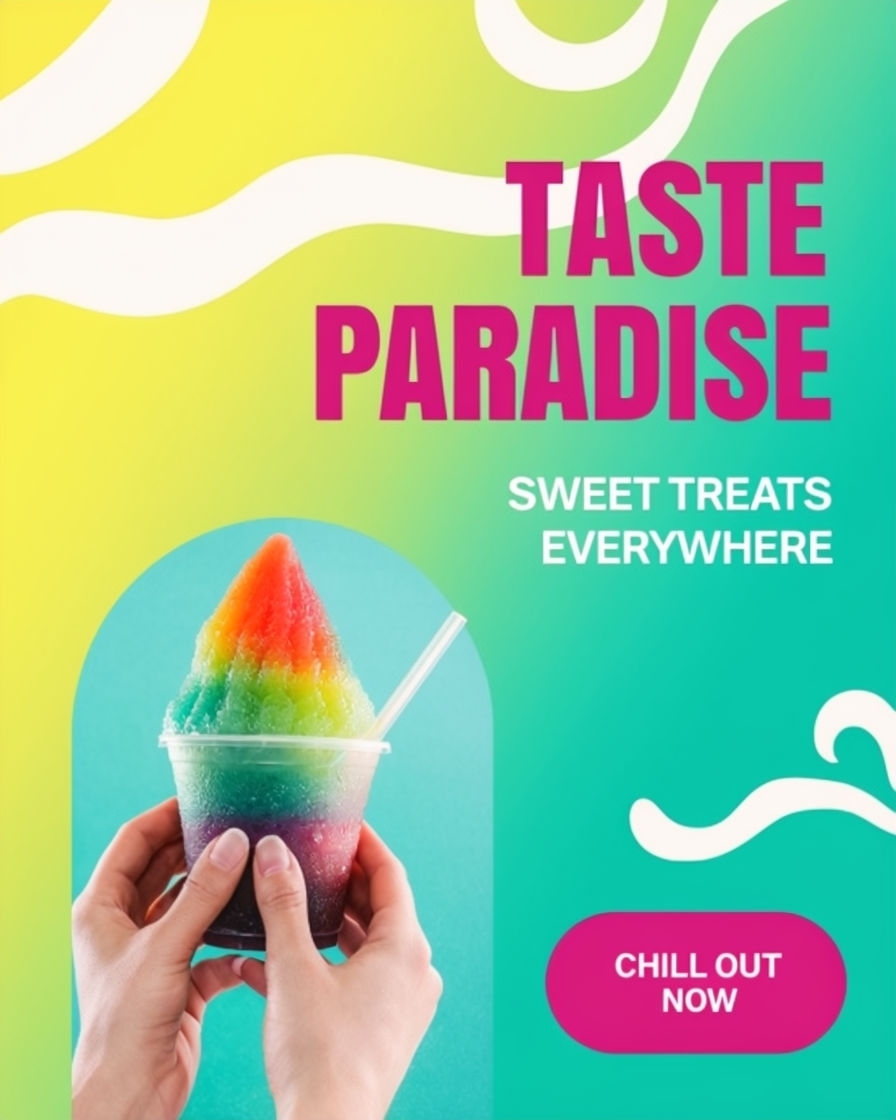 Vibrant Shaved Ice Dessert Advertisement with Bold Colors Ads