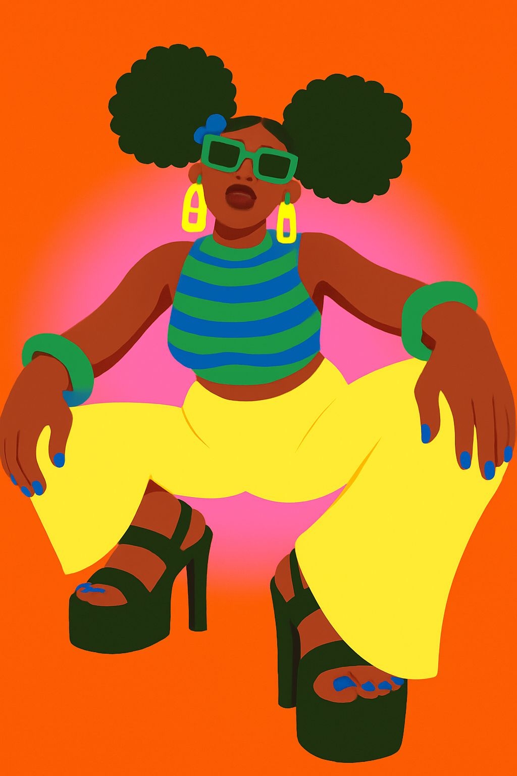 Vibrant Stylish Woman Illustration with Colorful Fashion T-Shirt