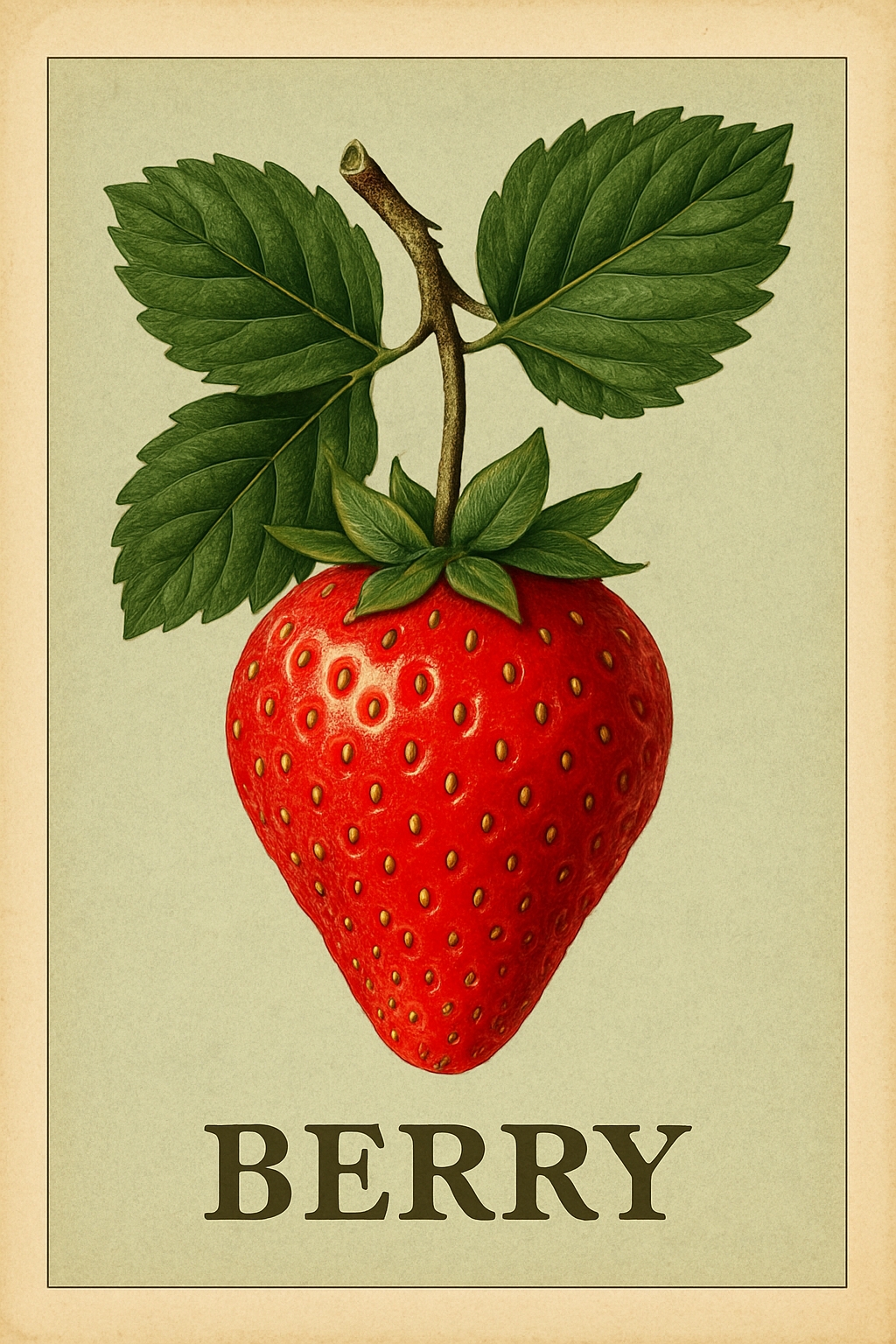 Vintage Botanical Strawberry Illustration with Lifelike Details Poster