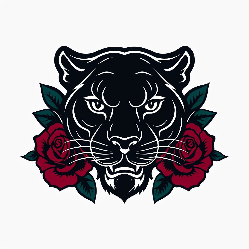 Bold Black Panther and Red Roses Graphic Mug Design