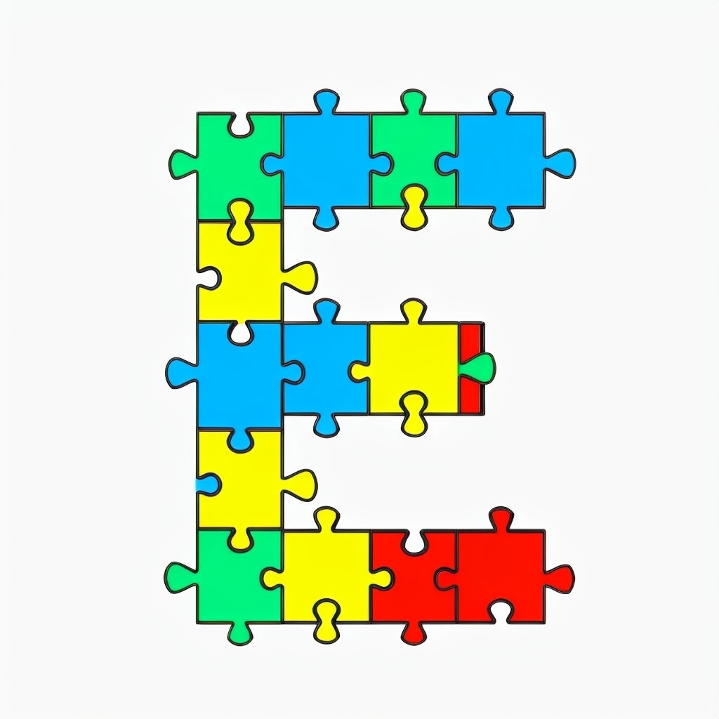 Colorful Geometric Puzzle Letter E Monogram Design