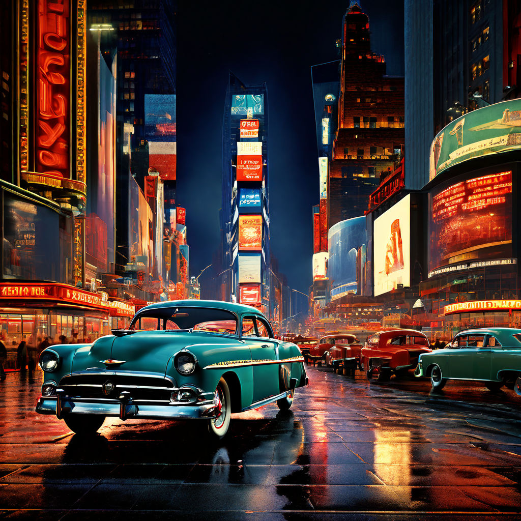 1950s realistic time square bright resolution picture eveni... by ...