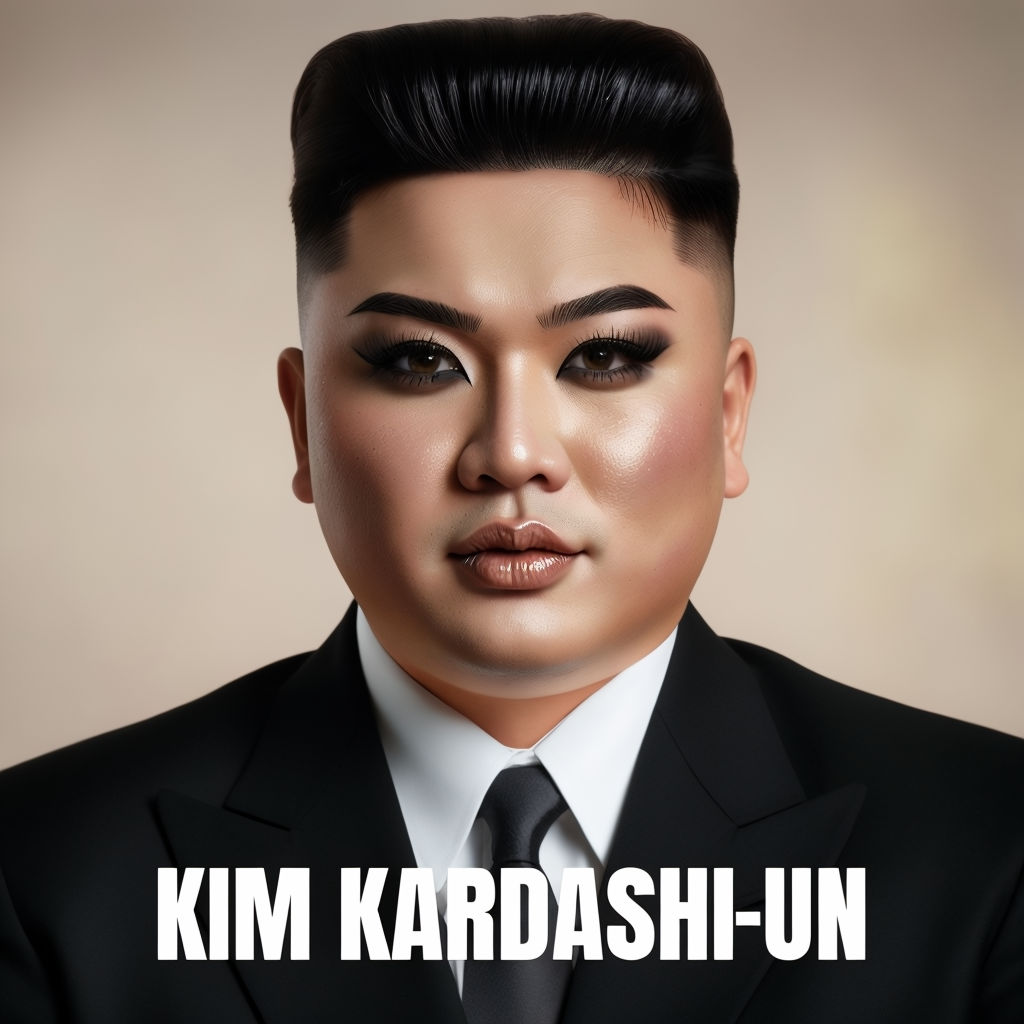 Kim Kardashian Meets Kim Jong Un: Humorous Portrait with Exaggerated Makeup Meme