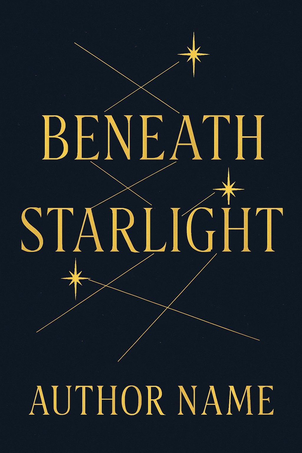 Elegant Beneath Starlight Book Cover Design in Gold and Navy EBook Cover
