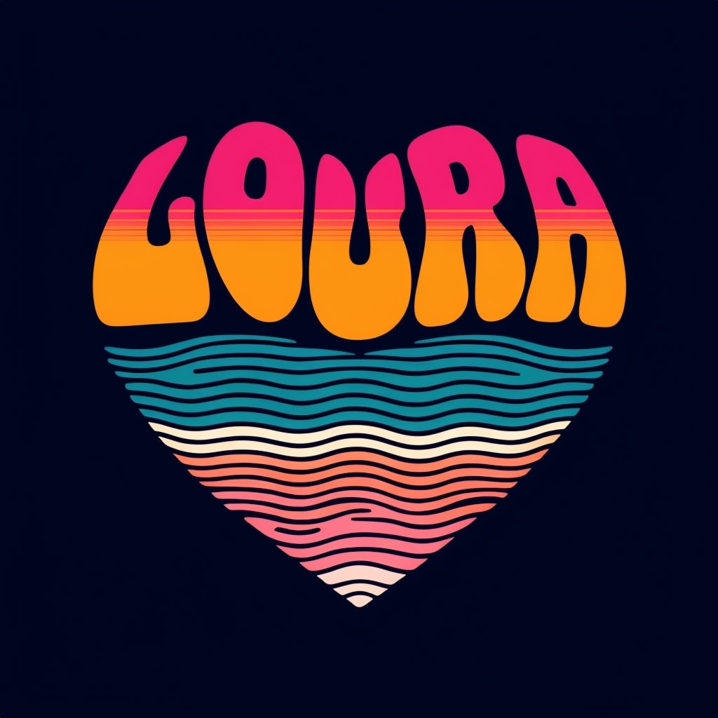 Vibrant Heart-Shaped LOURA Text with Sunset Design T-shirt