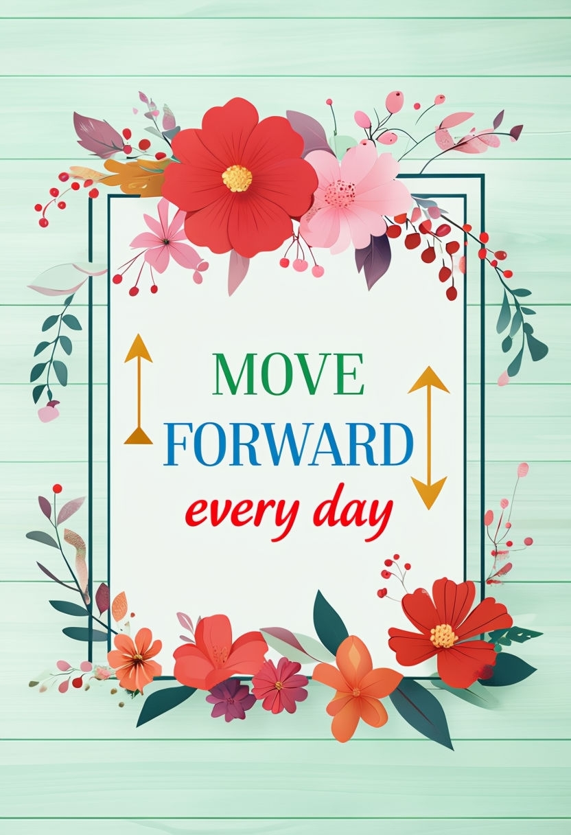 Vibrant MOVE FORWARD Motivational Poster with Floral Design