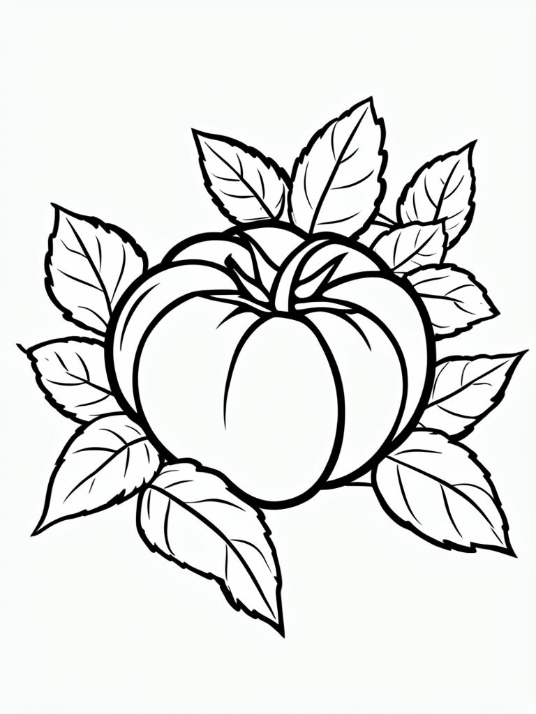 Tomato and Basil Line Art Coloring Page Design