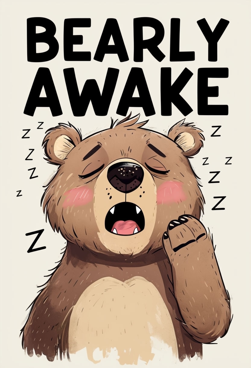 Bearly Awake Cartoon Bear Illustration T-Shirt