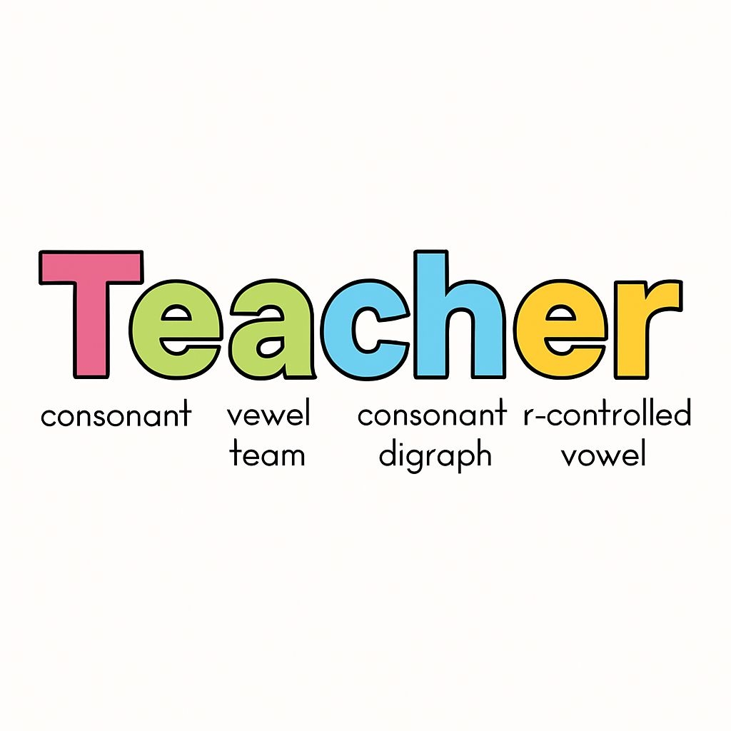 Colorful Teacher Word Illustration with Phonetic Labels Sticker