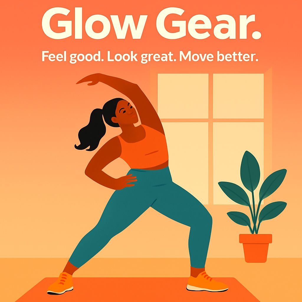 Energetic Woman in Yoga Pose with Glow Gear Fitness Poster