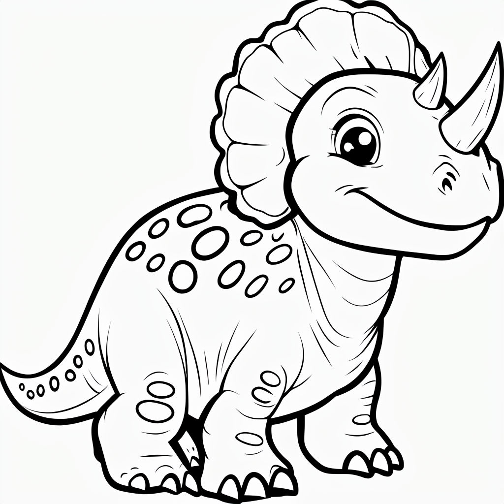 Cute Cartoon Triceratops Line Drawing for Coloring Book Art