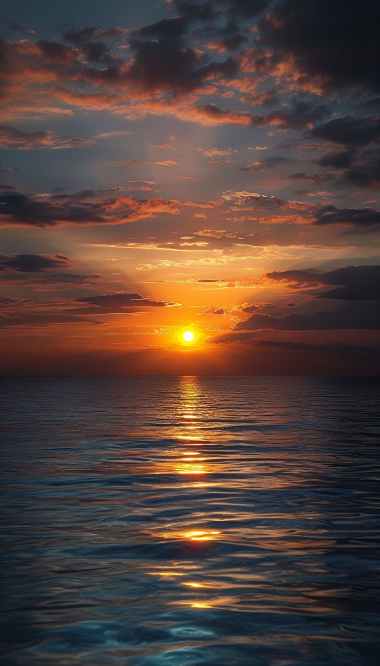 Serene Sunset Over Calm Ocean Landscape Mobile Wallpaper