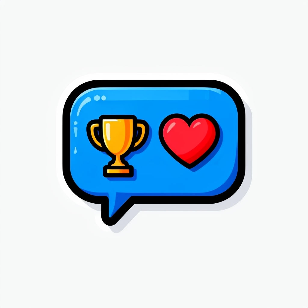 Vibrant Cartoon Speech Bubble with Trophy and Heart Sticker