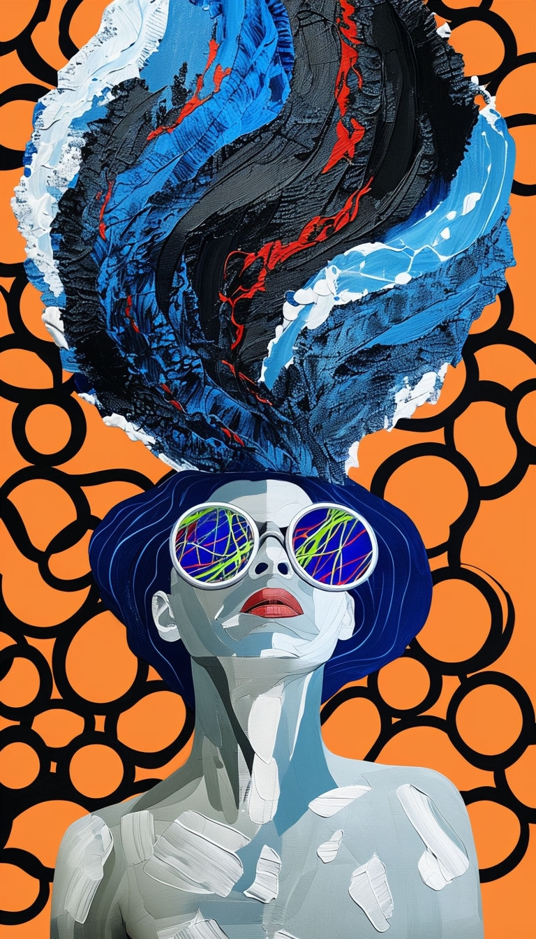 Dynamic Mixed Media Portrait with Abstract Storm Art
