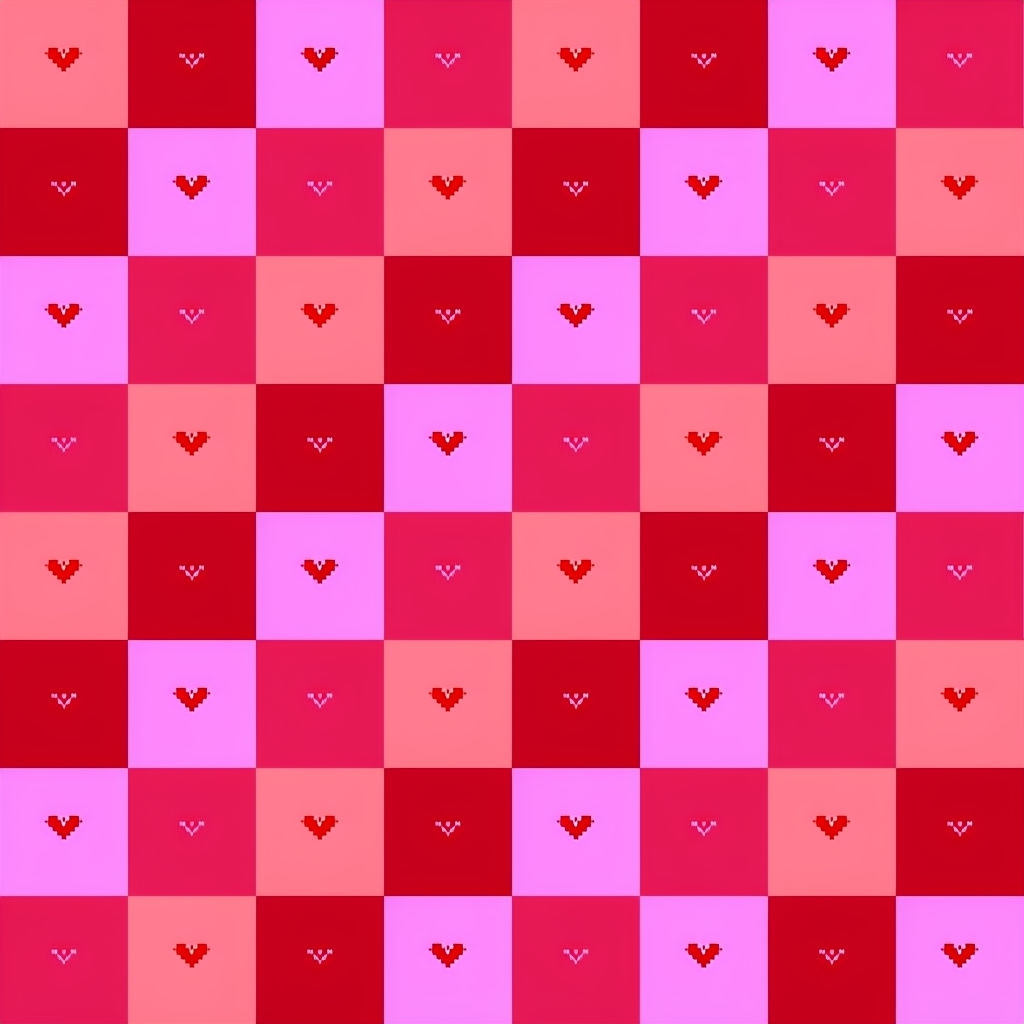 Playful Hearts Pink Red Checkerboard Seamless Pattern