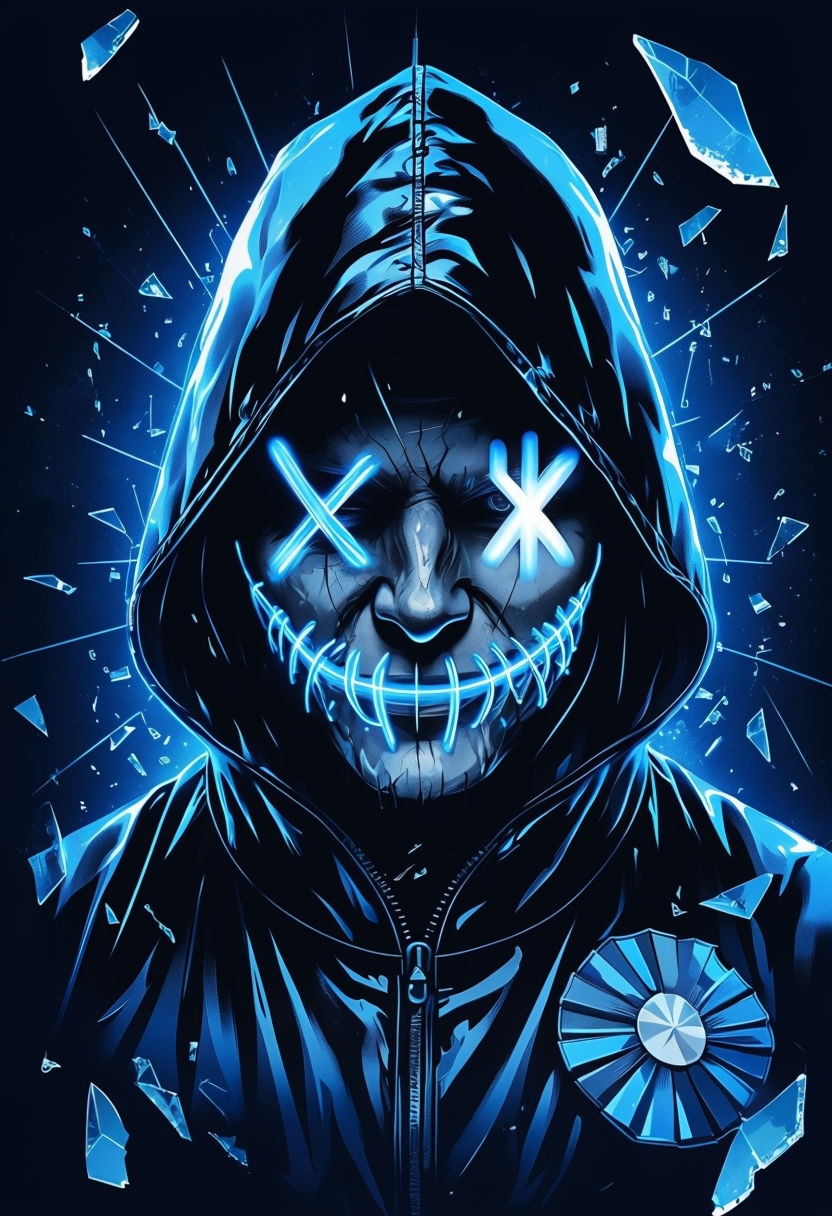 Mysterious Neon Hooded Figure Cyberpunk Art Poster