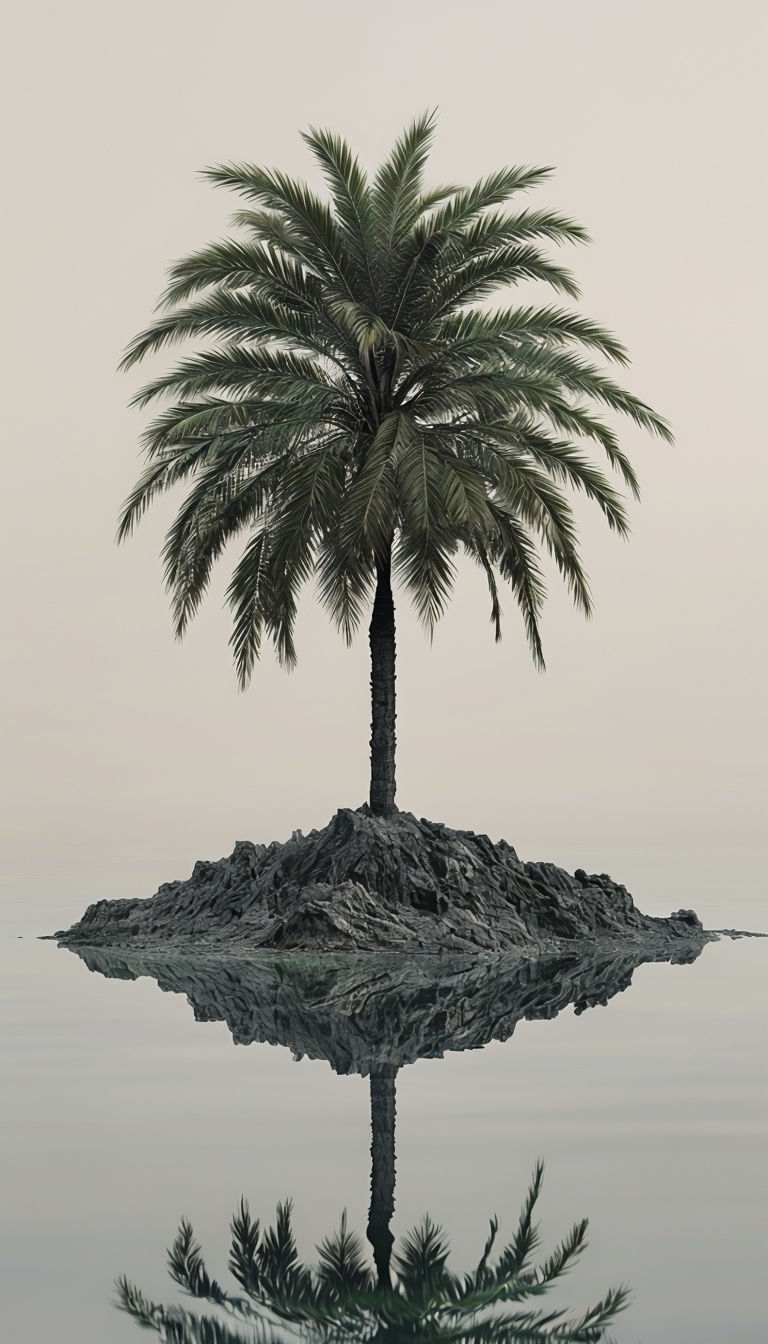 Serene Minimalist Palm Tree Island Reflection Photography Poster