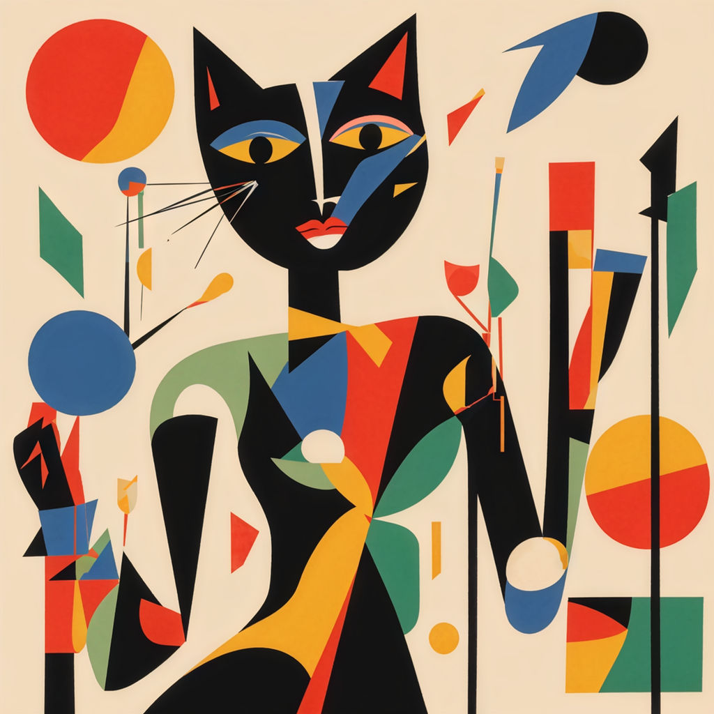 Jazz Cat sings into a microphone surrounded by abstract shapes