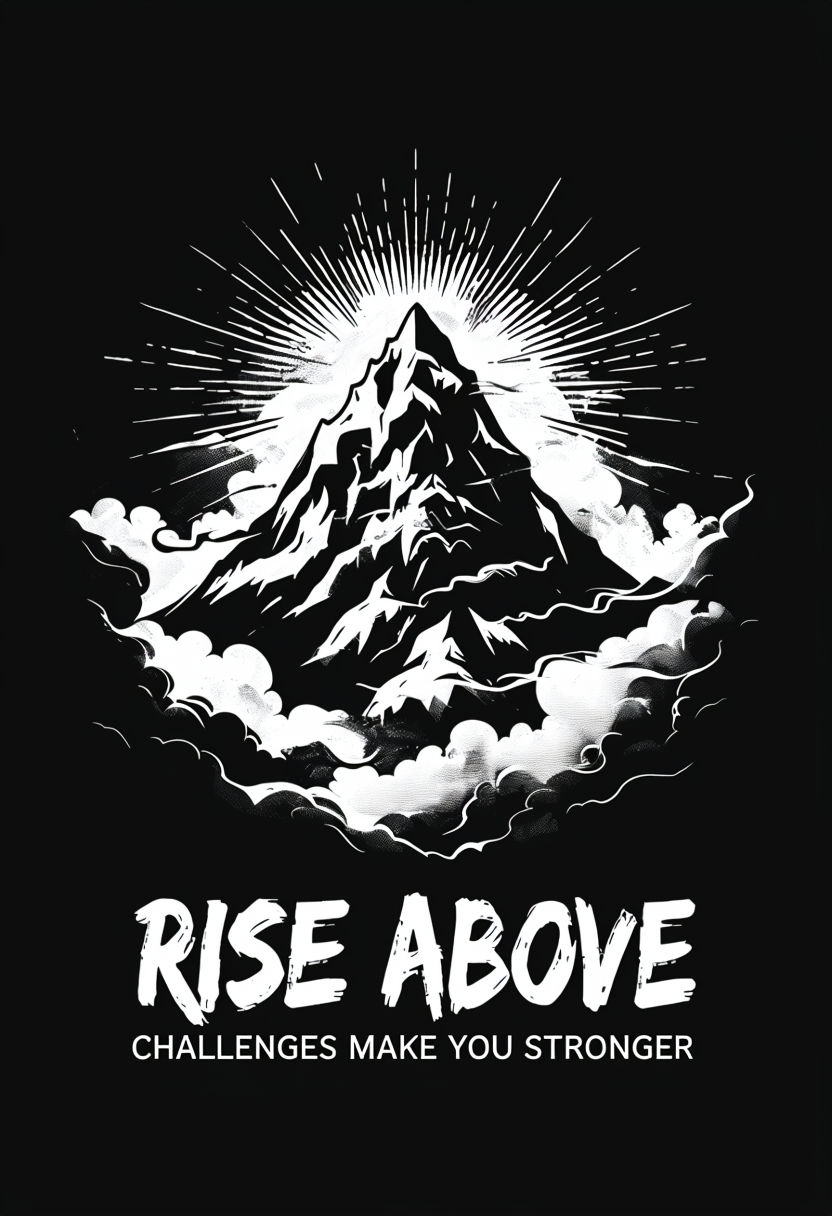 Rise Above Mountain and Sunburst Inspirational T-Shirt