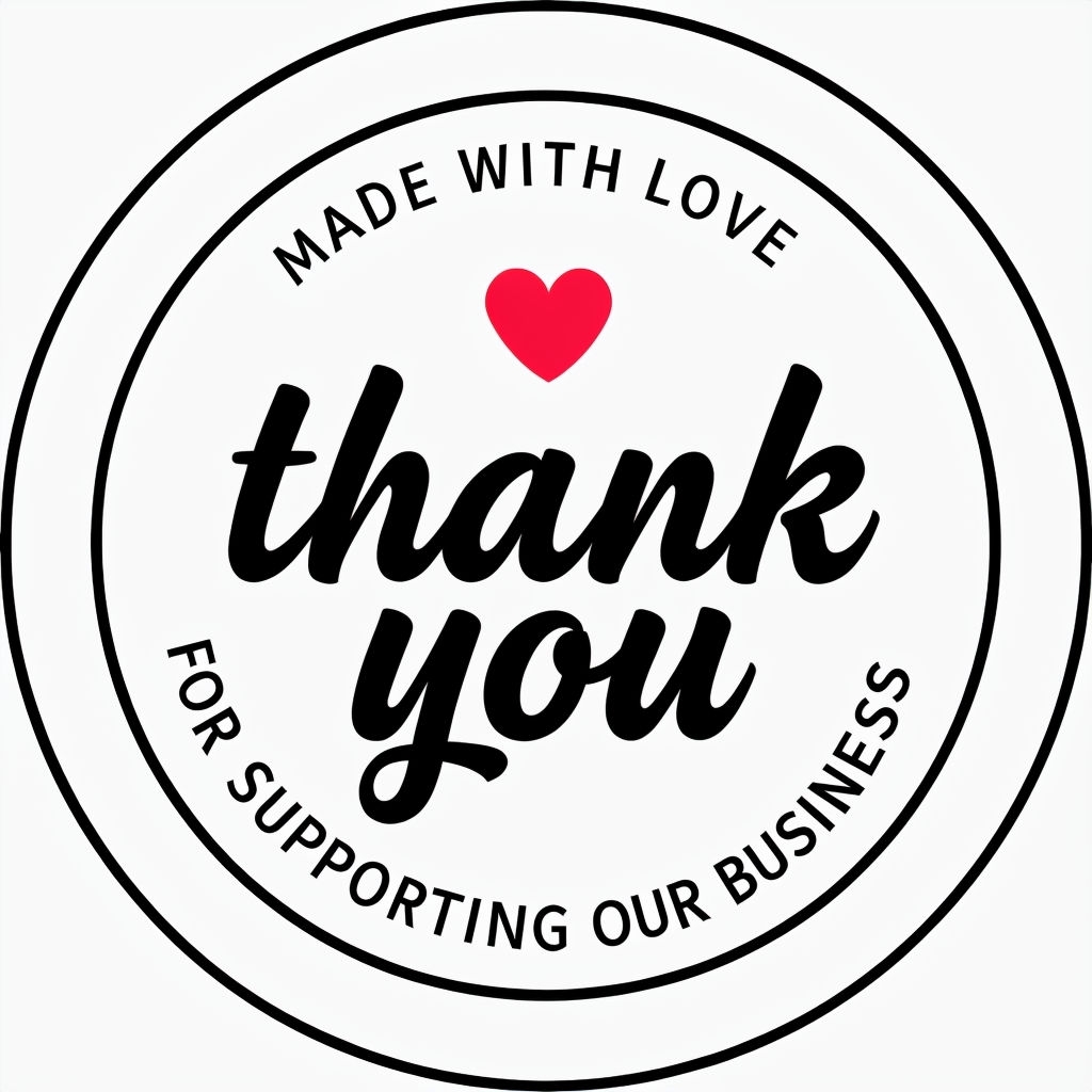 Minimalist Thank You Logo with Heart and Supportive Message Sticker