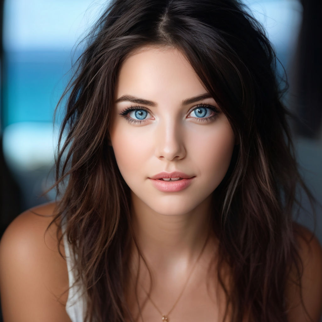 Young attractive sexy woman with big boobs light brown hair blue eyes