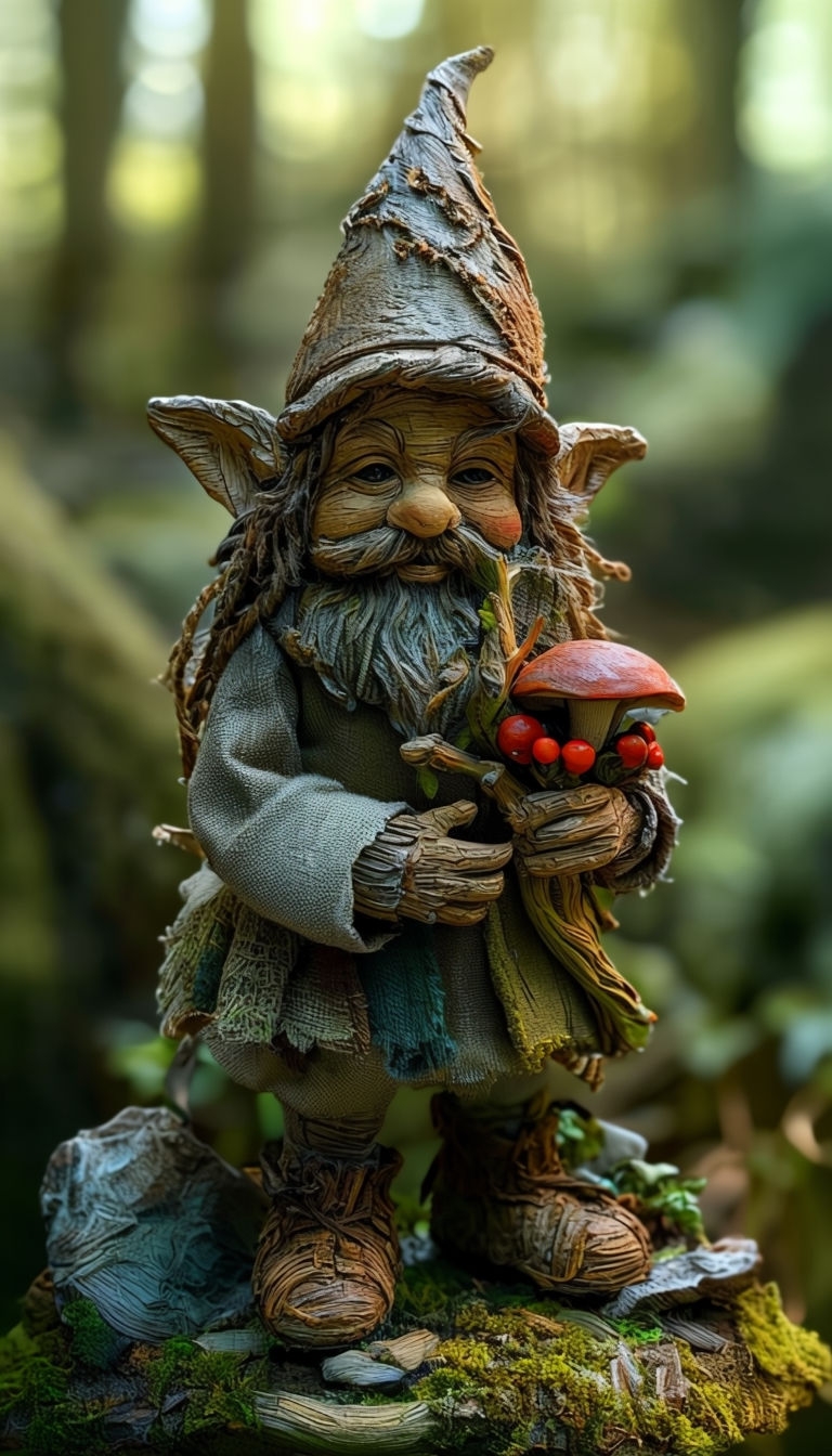 Folklore-Inspired Gnome Character Figurine Artwork in Nature Art