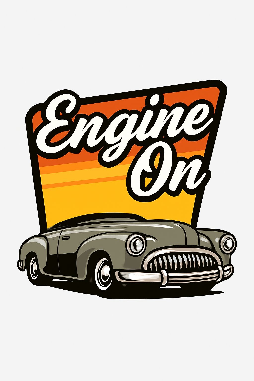 Vintage Gray Car with 'Engine On' Cursive Text T-Shirt