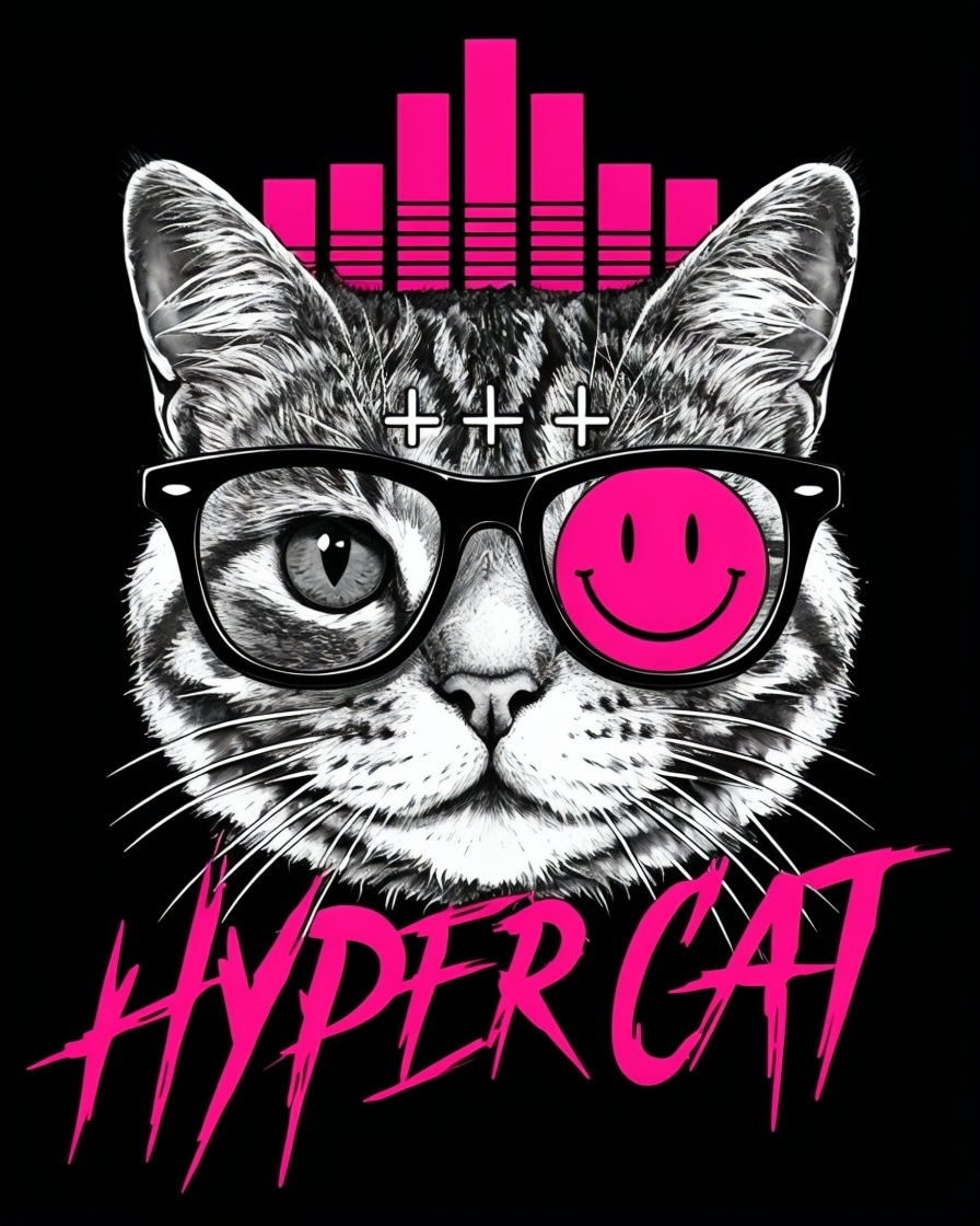Hipster Cat Face with Glasses and Hot Pink Graphic Elements T-shirt